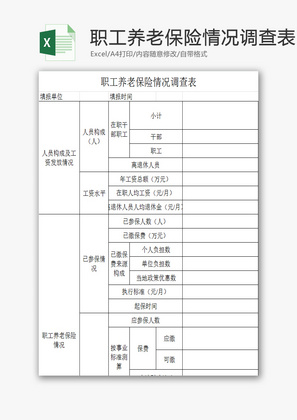 职工养老保险情况调查表EXCEL模板