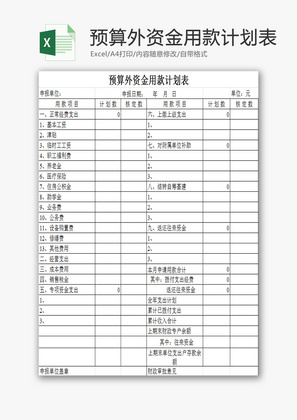 预算外资金用款计划表EXCEL模板