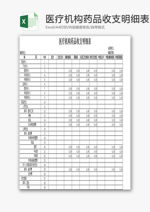 医疗机构药品收支明细表EXCEL模板