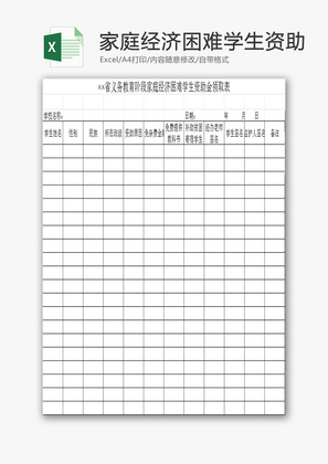 经济困难学生资助金领取表EXCEL模板
