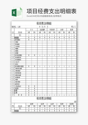 项目经费支出明细表EXCEL模板