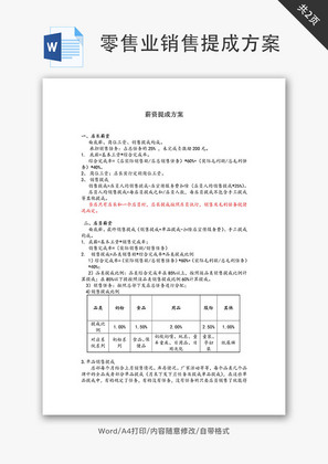 零售业销售提成方案Word文档