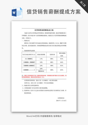 信贷销售薪酬提成方案Word文档