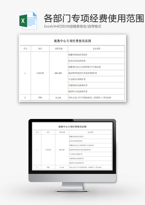 学校各部门专项经费使用范围EXCEL模板