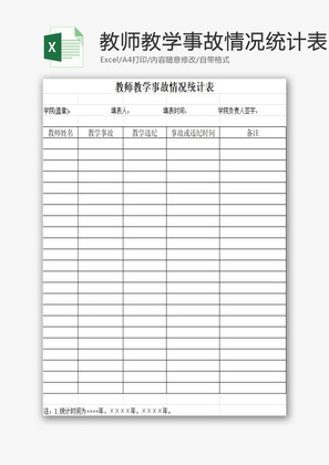 教师教学事故情况统计表EXCEL模板