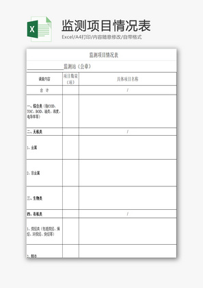 监测项目情况表EXCEL模板