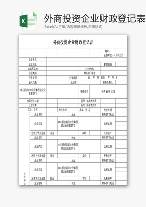 外商投资企业财政登记表EXCEL模板