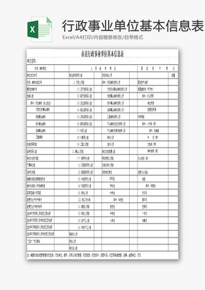 市直行政事业单位基本信息表EXCEL模板