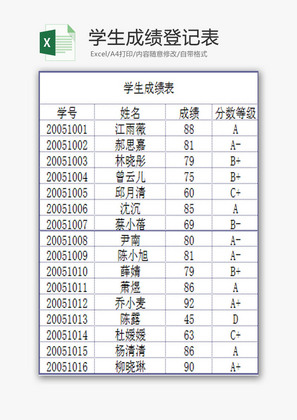 学校管理学生成绩登记表Excel模板