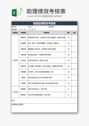 人力资源助理绩效考核表Excel模板