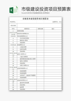 市级基本建设投资项目预算表EXCEL模板