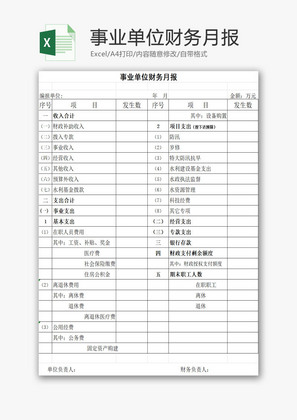 事业单位财务月报EXCEL模板