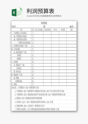 利润预算表EXCEL模板