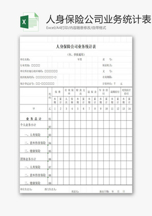 人身保险公司业务统计表EXCEL模板