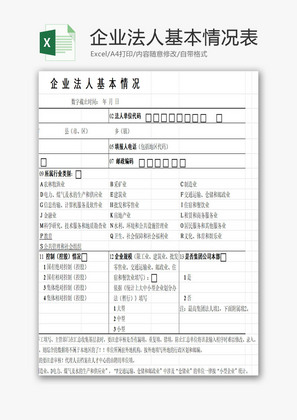 企业法人基本情况表EXCEL模板