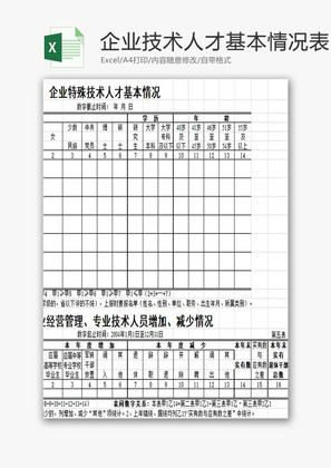 企业特殊技术人才基本情况表EXCEL模板