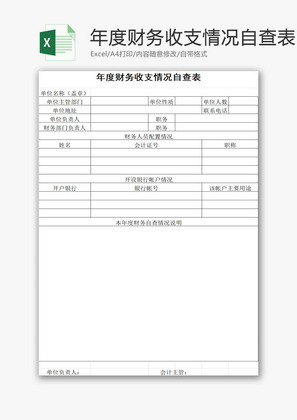 年度财务收支情况自查表EXCEL模板