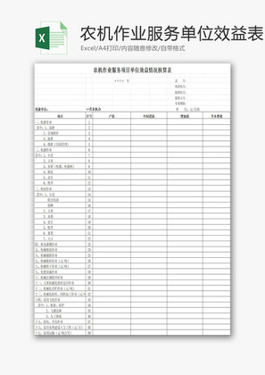 农机作业服务单位效益情况表EXCEL模板