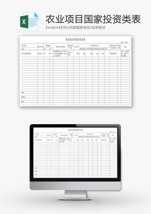 农业项目国家投资类表EXCEL模板