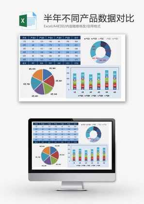 半年不同产品数据对比EXCEL模板