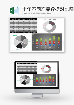 半年不同产品数据对比图EXCEL模板