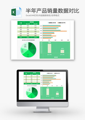 半年产品销量数据对比EXCEL模板