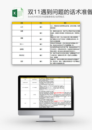 日常办公双十一话术准备Excel模板