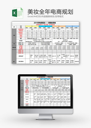 日常办公美妆全年电商规划Excel模板