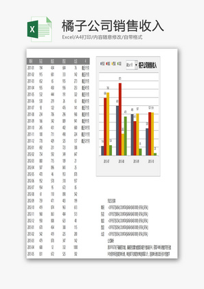 橘子公司销售收入EXCEL模板