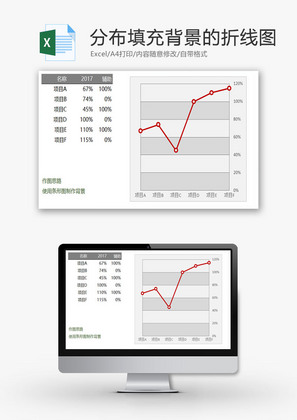 横向分布填充背景的折线图EXCEL模板