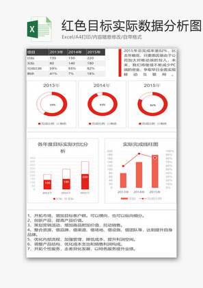 红色目标实际数据分析图EXCEL模板