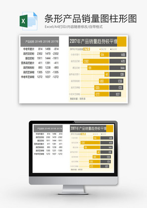 条形产品销量趋势图柱形图EXCEL模板