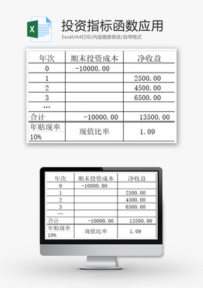 投资指标函数应用EXCEL模板