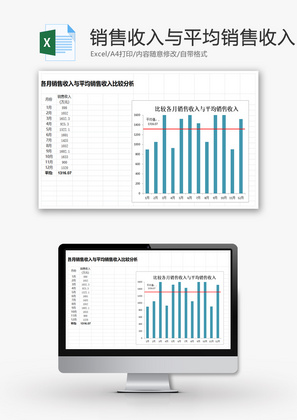 各月销售收入与平均销售收入EXCEL模板