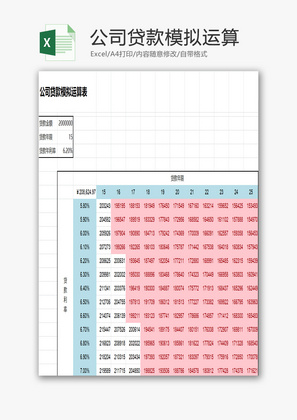 公司贷款模拟运算EXCEL模板