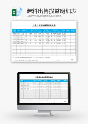 滞料出售损益明细表EXCEL模板