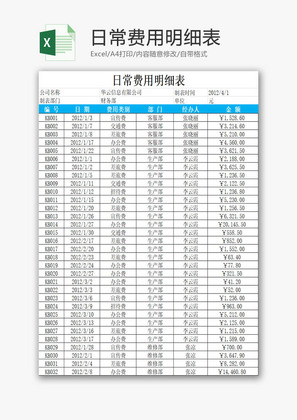 日常费用明细表EXCEL模板