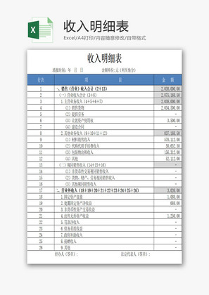 收入明细表EXCEL模板