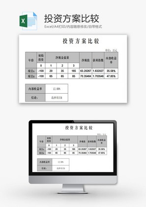 投资方案比较EXCEL模板