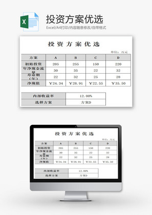 投资方案优选EXCEL模板