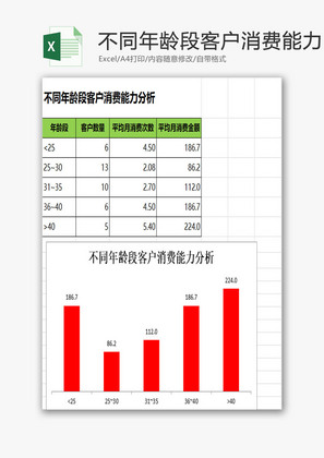 不同年龄段客户消费能力分析EXCEL模板