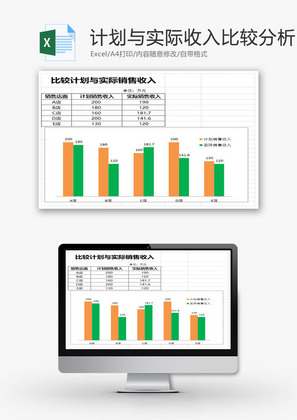 计划与实际收入比较分析EXCEL模板