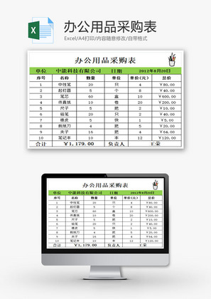 办公用品采购表EXCEL模板
