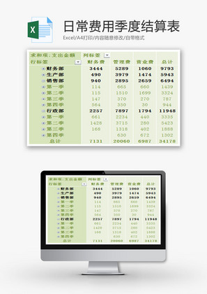 日常费用季度结算表EXCEL模板