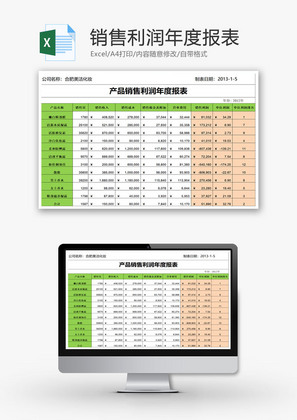 销售利润年度报表EXCEL模板