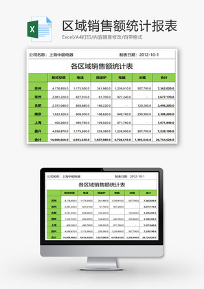 区域销售额统计报表EXCEL模板