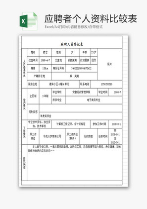 应聘者个人资料比较表EXCEL模板