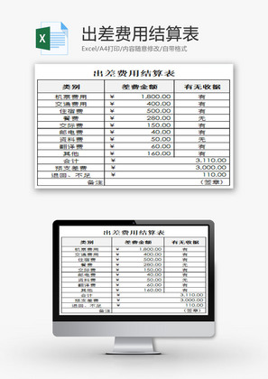 出差费用结算表EXCEL模板