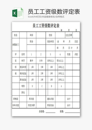 员工工资级数评定表EXCEL模板