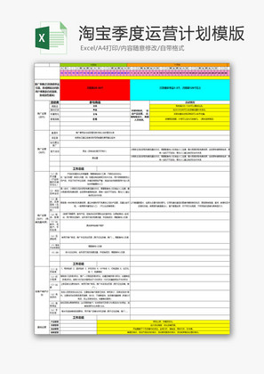 日常办公淘宝季度运营计划Excel模板